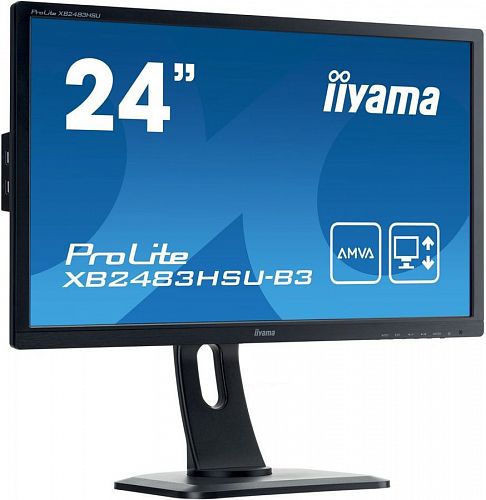 Монитор 23,8 Iiyama ProLite XB2483HSU-B3 (1920*1080, 4 мс, 250 кд/м2, 80000000:1, 178°/178°) A-MVA, HDMI, DisplayPort, VGA, SPK, HAS, Pivot, SPK, USB (XB2483HSU-B3)