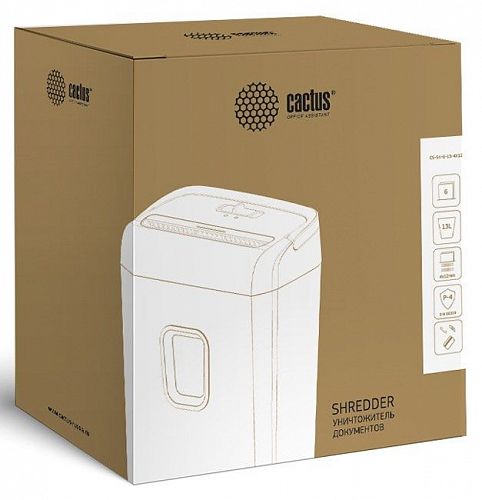 Шредер Cactus CS-SH-6-13-4X12 (секр.P-4)/фрагменты/6лист./13лтр./скрепки/скобы/пл.карты