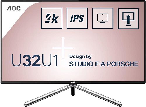 Монитор AOC U32U1 32 U32U1 Black-Silver PORSCHE design с поворотом экрана (4K, IPS, 3840x2160, HDR600, 5 ms, 178°/178°, 50M:1, +HDMI 1.4, +HDMI 2.0, +DisplayPort 1.2, +3xUSB 3.1, +USB-Type C 3.1,