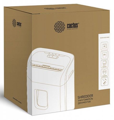 Шредер Cactus CS-SH-10-15-4X12 (секр.P-4)/фрагменты/10лист./15лтр./скрепки/скобы/пл.карты