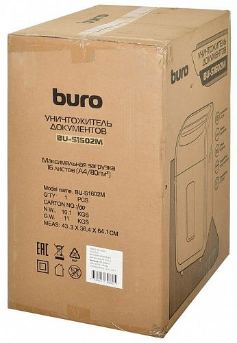 BURO OS1602MI Уничтожитель бумаг BURO Office BU-S1602M,  P-5,  5x32  мм [os1602mi]